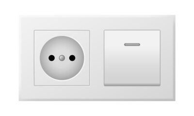 Wall switch and power socket realistic. Power electrical electricity turn of and on white element
