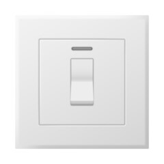 Realistic 3d electric toggle switch. Electric light switch control on white plastic panel isolated