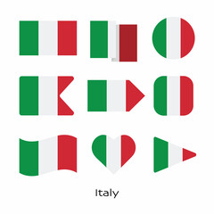 Italy flag icon set isolated on white background. Vector Illustration.