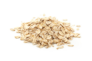 Pile of oat flakes isolated on white background