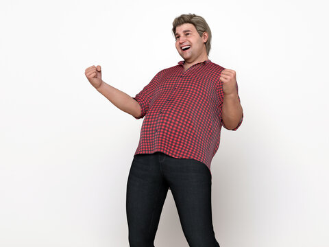 3D Render : Portrait of standing  endomorph (overweight) male body type with happy gesture