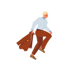 Vector cartoon flat office character running in hurry,businessman at work process isolated on empty background-effective professional workflow and time management concept,web site banner ad design