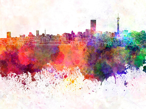 Johannesburg skyline in watercolor background © Paulrommer