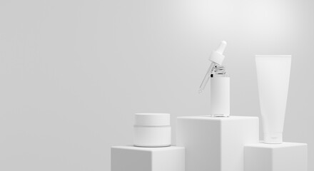 skin care serum cream lotion cosmetic bottle, 3d rendering illustration mockup, medical spa  treatment product packaging