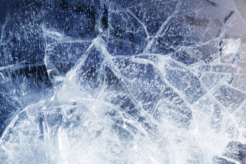 beautiful blue ice with cracks. frosty texture