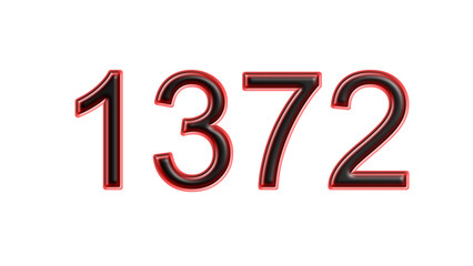 red 1372 number 3d effect white background