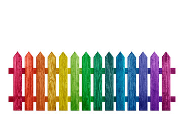 Colorful wooden fence isolated on white with clipping path