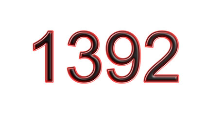 red 1392 number 3d effect white background