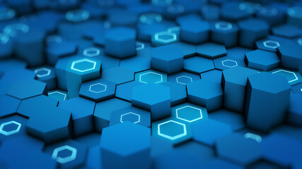 Abstract futuristic surface concept with hexagons.