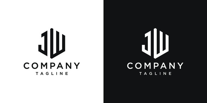 Creative Letter JW Monogram Hexagon Logo Design Icon Template White and Black Background