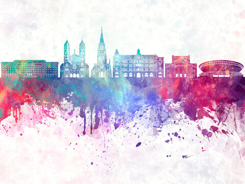 Katowice skyline in watercolor background
