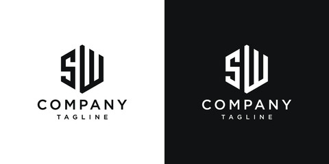 Creative Letter SW Monogram Hexagon Logo Design Icon Template White and Black Background