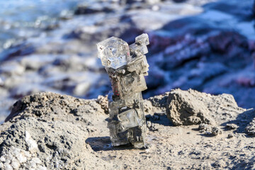 Closeup view of the Dead Sea mineral salt crystals. Selective focus.