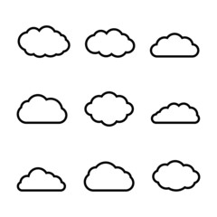 Cloud shapes collection, outline cloud vector icon.