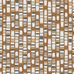 Geological strata seamless vector pattern on neutral sandstone background. Mosaic style texture backdrop with vertical broken up columns. Abstract fossilized shapes repeat. Textural design