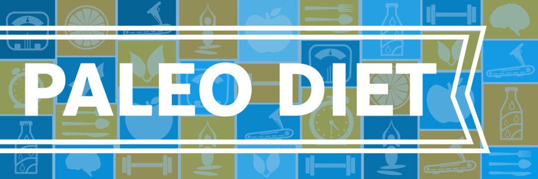 Paleo Diet Health Symbols Blue Orange Background Border Text 