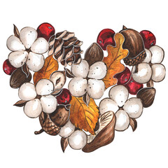 Autumn heart watercolor illustration