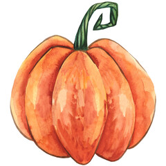 Red autumn pumpkin watercolor illustration