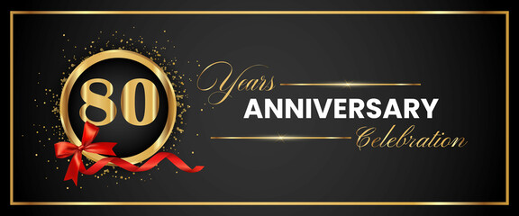 80 Years Anniversary Celebration Gold and Black Color Vector. anniversary celebration logotype with elegant modern number gold color for celebration, gold anniversary celebration, bow, ribbon, luxury.