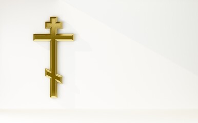 golden orthodox cross on white copy space - obrazy, fototapety, plakaty