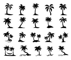 coconut tree silhouette on the beach by the sea for summer vacation - obrazy, fototapety, plakaty