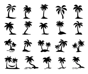 Foto op Canvas coconut tree silhouette on the beach by the sea for summer vacation © anuwat