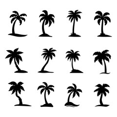 Palm tree silhouette on the beach by the sea for summer vacation - obrazy, fototapety, plakaty