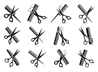 barber scissors silhouette for beauty salon - obrazy, fototapety, plakaty