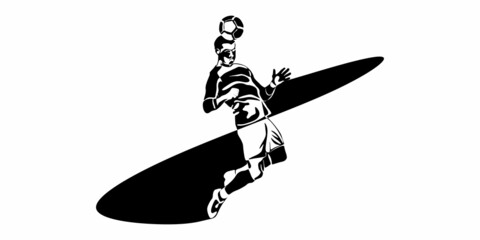 Football, soccer player kicking ball, side view. Isolated vector black and white one continuous line silhouette. Silhщuette of football or soccer defender, striker or goalkeeper. Vector clipart  © Дарья Каленова