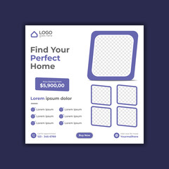 Real estate house social media post or square flyer template design