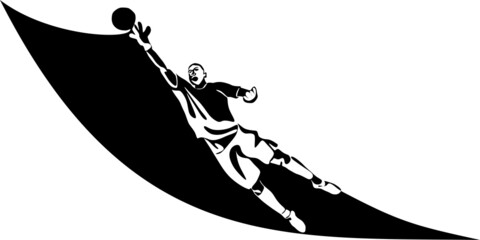 Football, soccer player kicking ball, side view. Isolated vector black and white one continuous line silhouette. Silhщuette of football or soccer defender, striker or goalkeeper. Vector clipart 