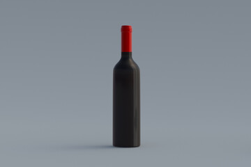 Clean wine bottle on gray background. 3d render