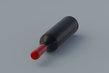 One wine bottle on gray background. 3d render