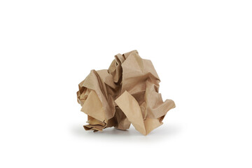 Brown crumpled paper isolated on white background. Image with Clipping path