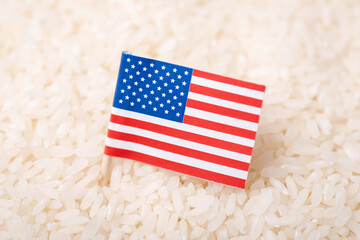 Flag of USA on rice grain. Growing rice in USA concept