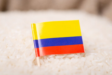 Flag of Colombia on rice grain. Growing rice in Colombia concept