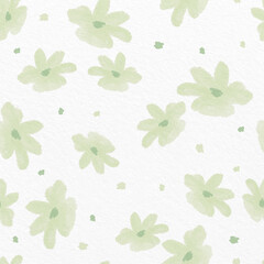 seamless cute green blossom pattern on white paper background, greeting card or fabric