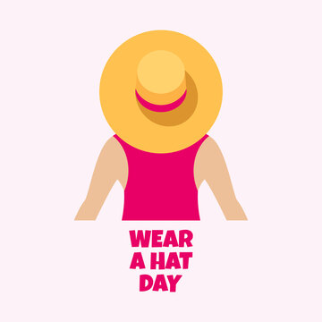 Wear A Hat Day Vector. Awareness For Brain-tumor Research. Woman With Big Hat From Behind Icon Vector. Woman With A Big Straw Hat Vector. Important Day