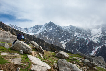 Fototapeta na wymiar View from the Triund top of the mountain, Himachal Pradesh, India.