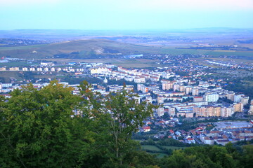 Aerial view of green city, Piatra Neamt, Kreuzburg in Romania