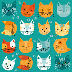 Cats. Seamless pattern. Vector illustration with no gradients. - 499772699