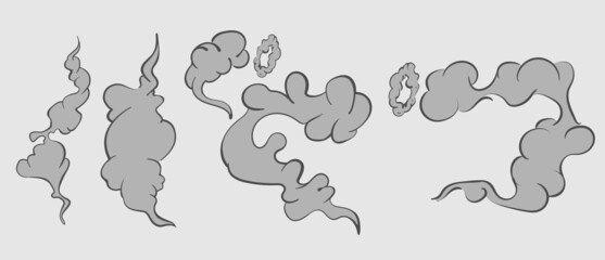 Cartoon smoke set. Smoking bbq clouds cooking