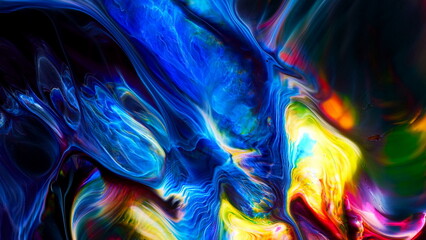 Fluide liquide art acrylic oil paints texture. Backdrop abstract mixing paint effect. Liquid colored acrylic artwork flows splashes. Fluid art texture overflowing colors