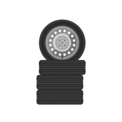 The stack of car wheels.Set of car tyres for the tyre shop.