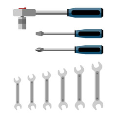 Spanners and screwdrivers on a white background. Tools for repairs.