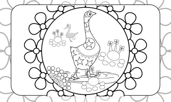 Hand drawn ink pattern. Coloring book Coloring for adult. duck.