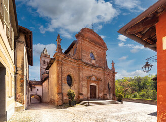 Saluzzo, Cuneo, Italy - April 15, 2022: The Church of San Bernardo (XVI century) in the historic...