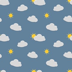 Cloud and sun seamless vector pattern. 