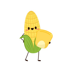 Corn cartoon vector. Cute vegetable vector character set isolated on white.