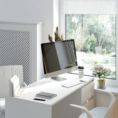 Modern workplace interior. Scandinavian style. 3d rendering